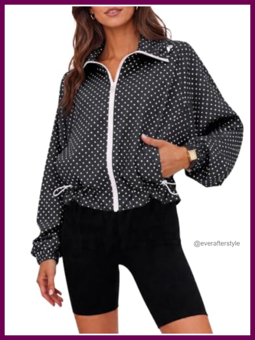 Women's Polka Dot Cropped Zip Up Oversized Casual Fall Jacket